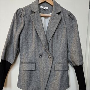 Gray Herringbone Blazer with Black Sleeves